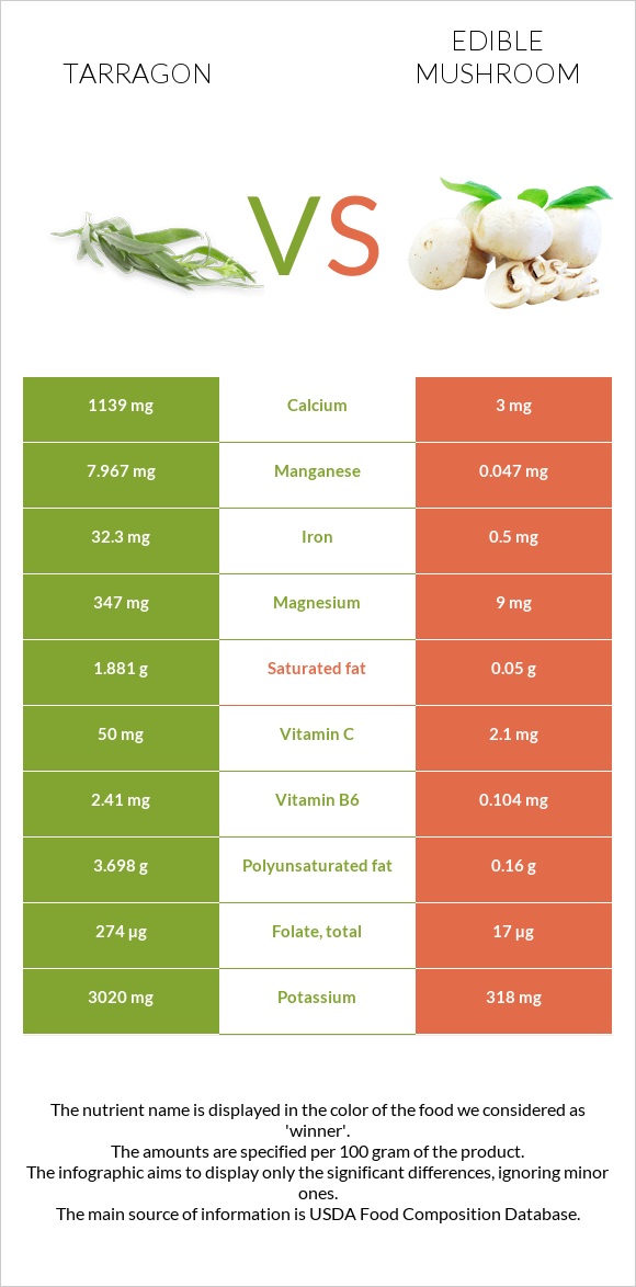 Tarragon vs Edible mushroom infographic