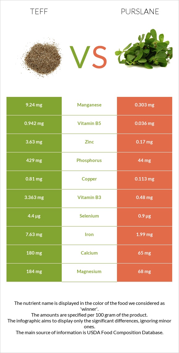Teff vs Purslane infographic