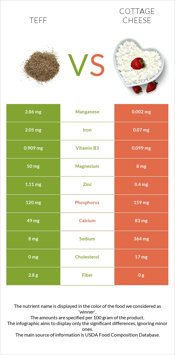 Teff vs Cottage cheese infographic