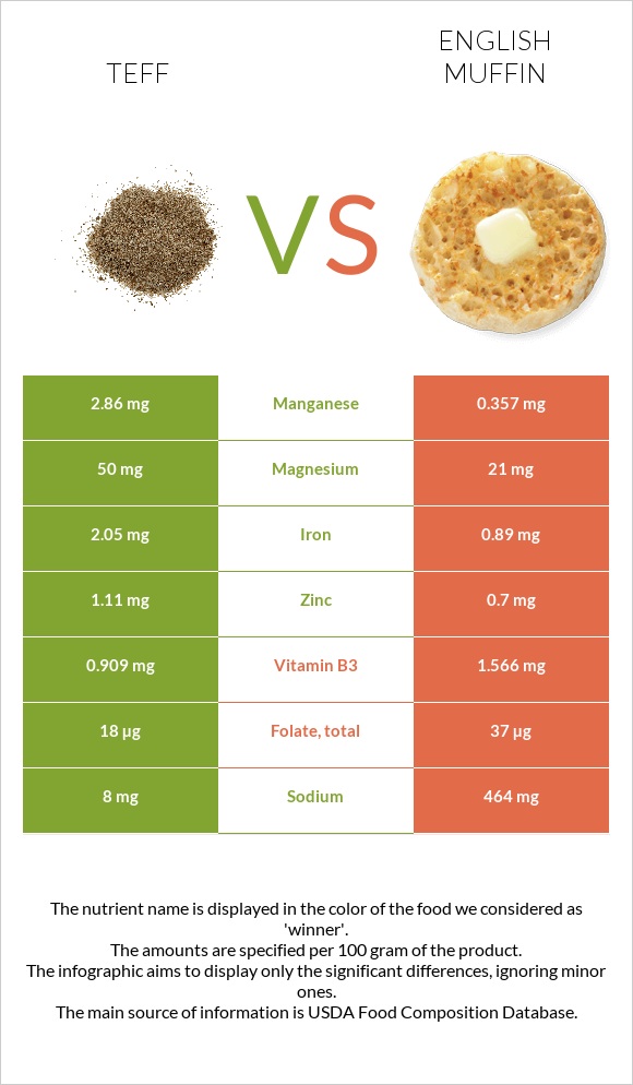 Teff vs English muffin infographic