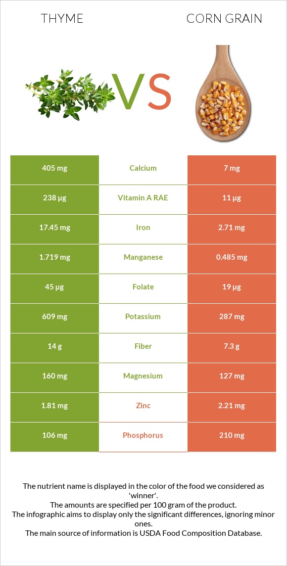 Thyme vs Corn grain infographic