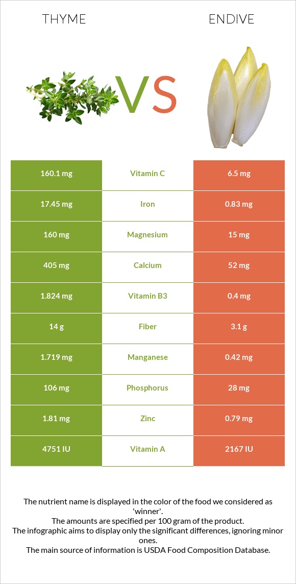 Thyme vs Endive infographic