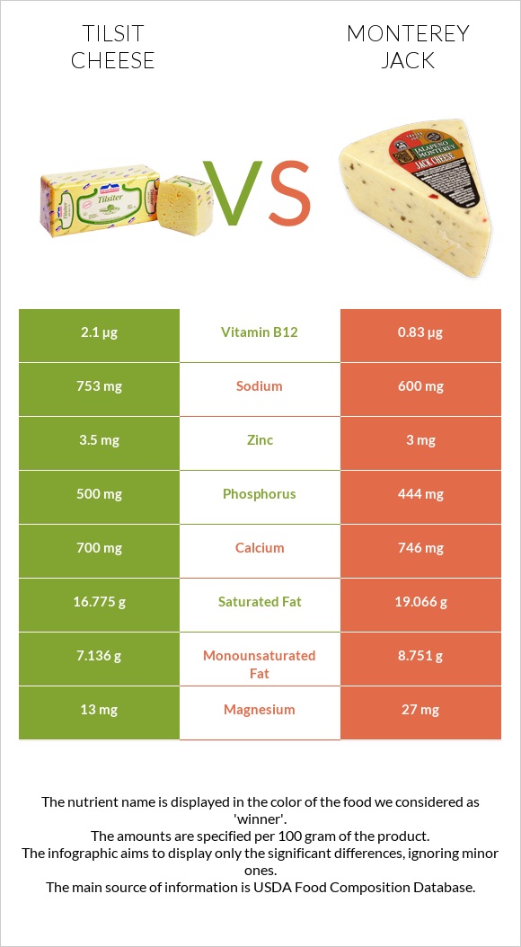 Tilsit cheese vs Monterey Jack infographic