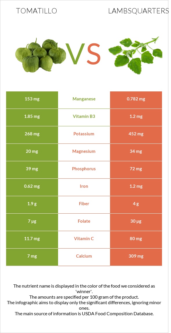 Tomatillo vs Lambsquarters infographic