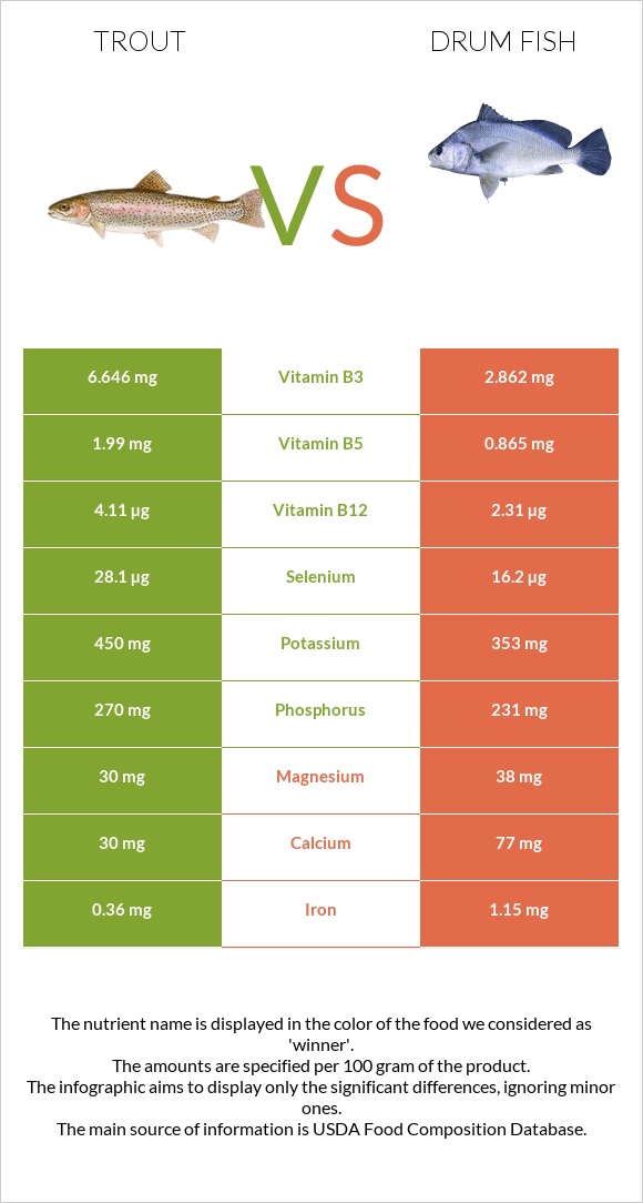 Trout vs Drum fish infographic