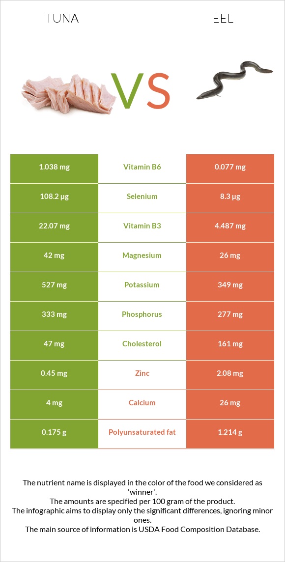 Թունա vs Eel infographic