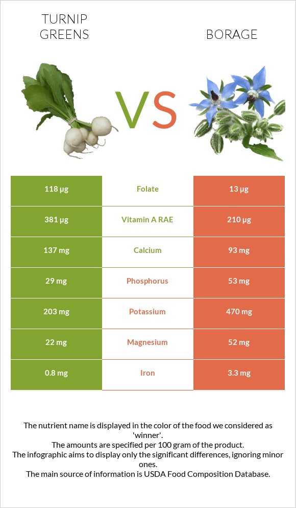 Turnip greens vs Borage infographic