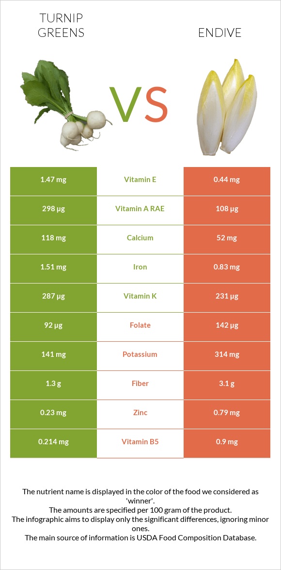 Turnip greens vs Endive infographic