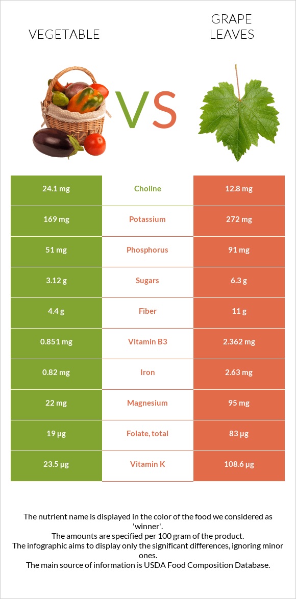 Vegetable vs Grape leaves infographic