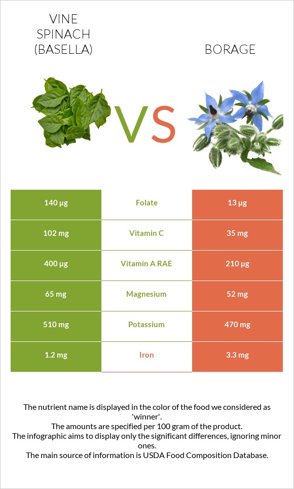 Vine spinach (basella) vs Borage infographic