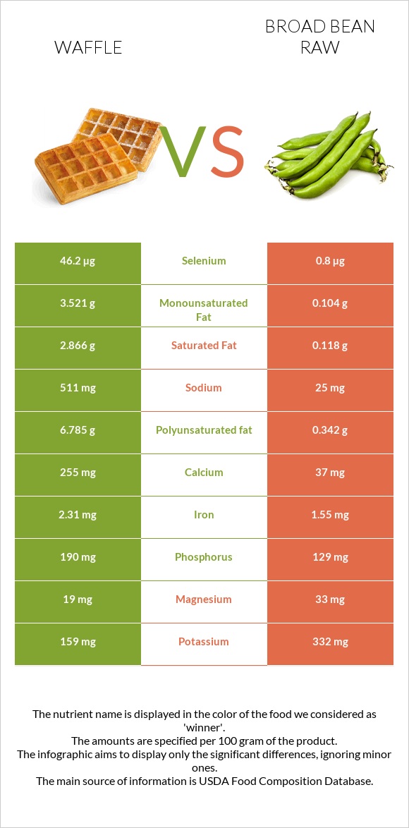 Waffle vs Broad bean raw infographic