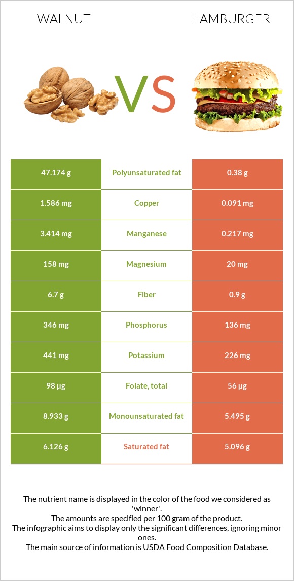 Ընկույզ vs Համբուրգեր infographic