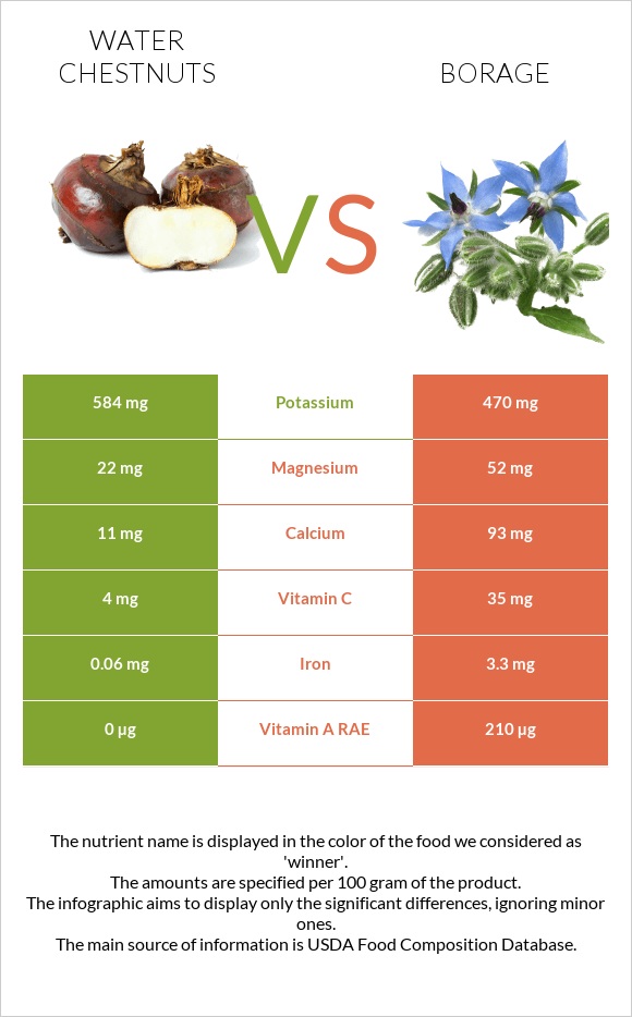 Water chestnuts vs Borage infographic