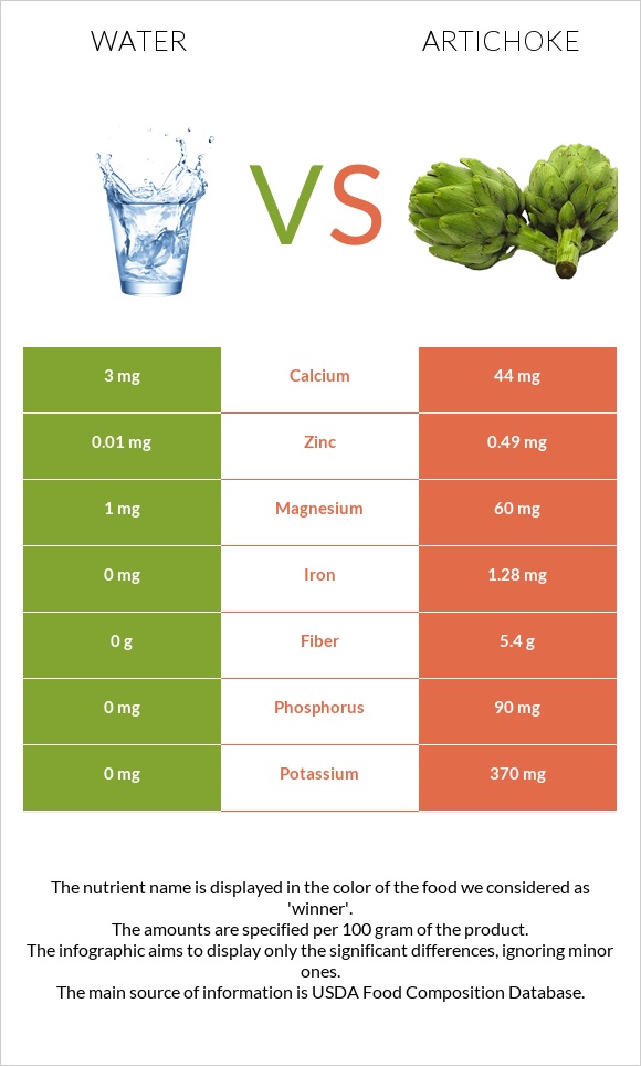 Water vs Artichoke infographic