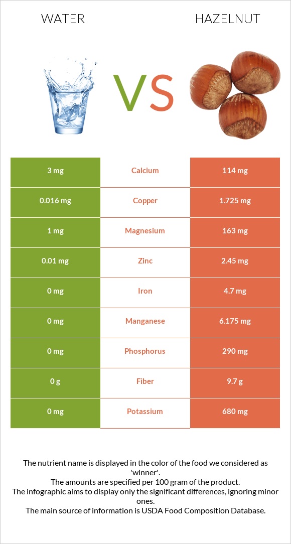 Water vs Hazelnut infographic
