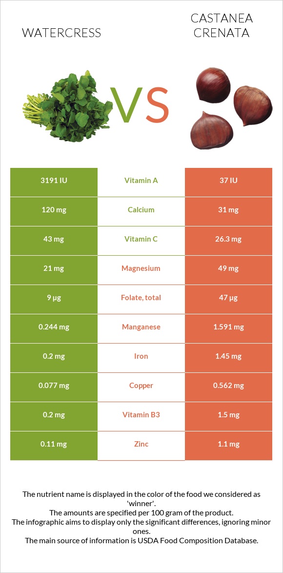 Watercress vs Castanea crenata infographic