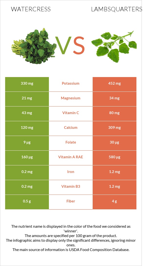 Watercress vs Lambsquarters infographic