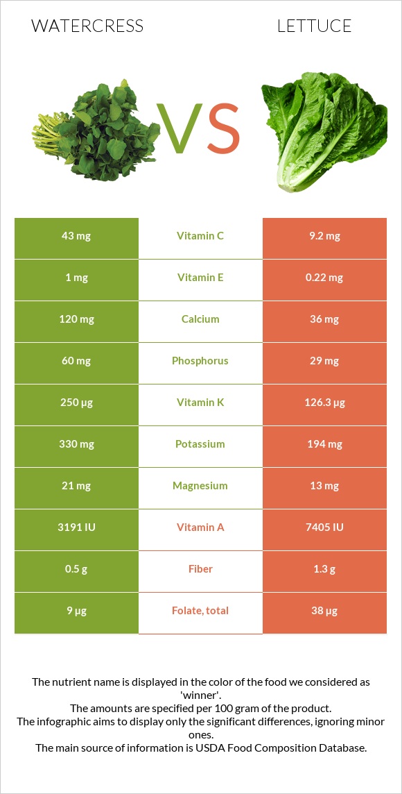 Watercress vs Lettuce infographic