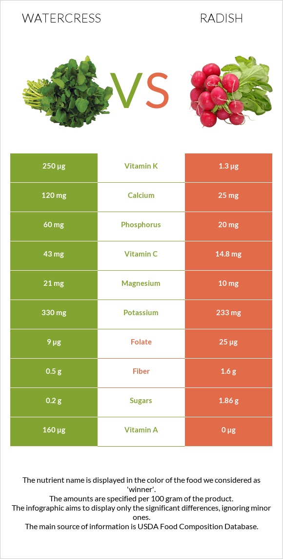 Watercress vs Radish infographic