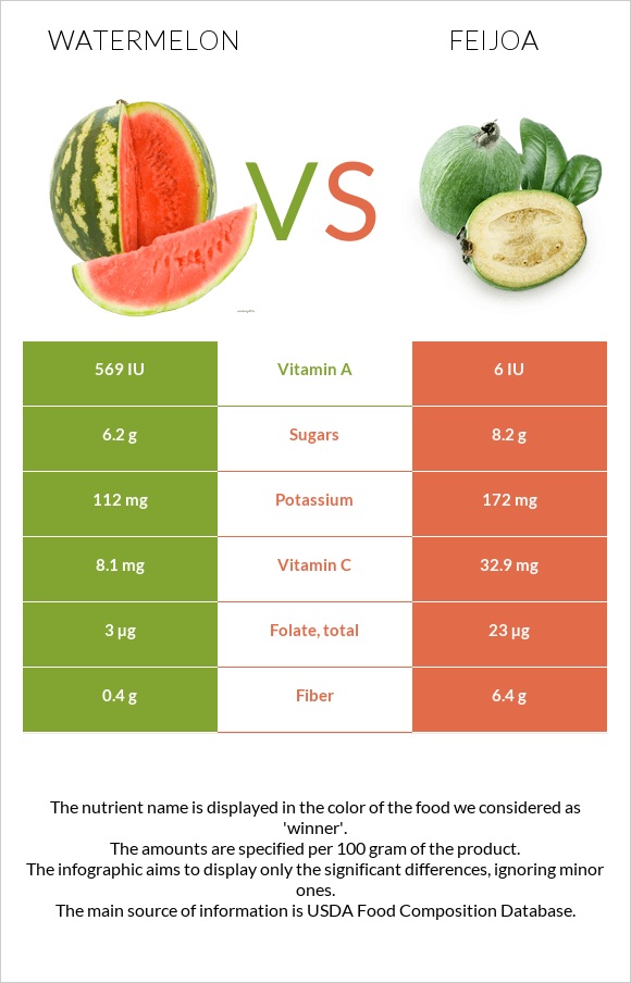Watermelon vs Feijoa infographic