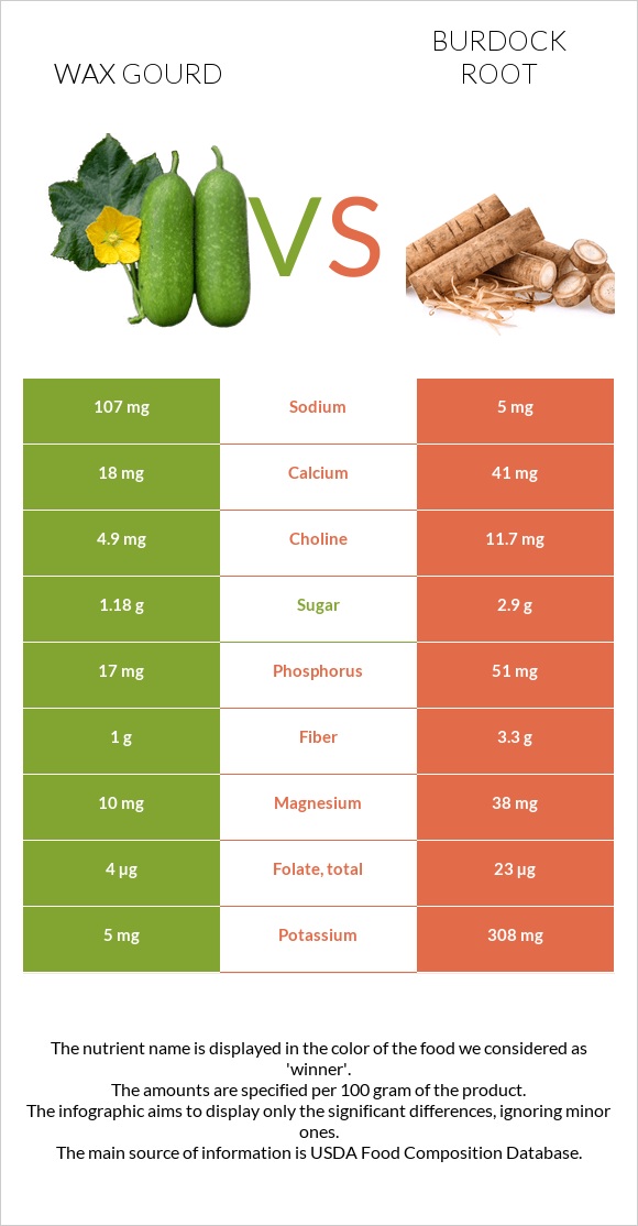 Wax gourd vs Burdock root infographic