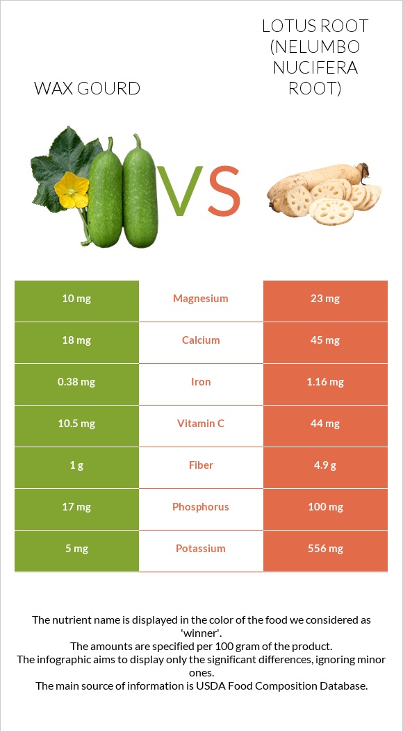 Wax gourd vs Լոտոս արմատ infographic