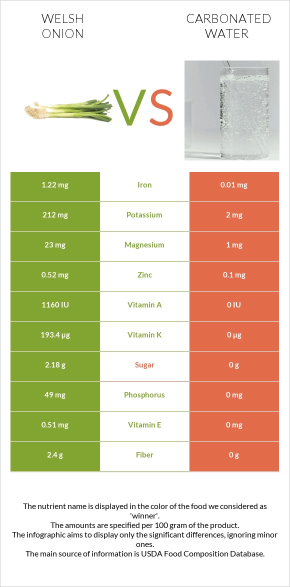 Welsh onion vs Carbonated water infographic