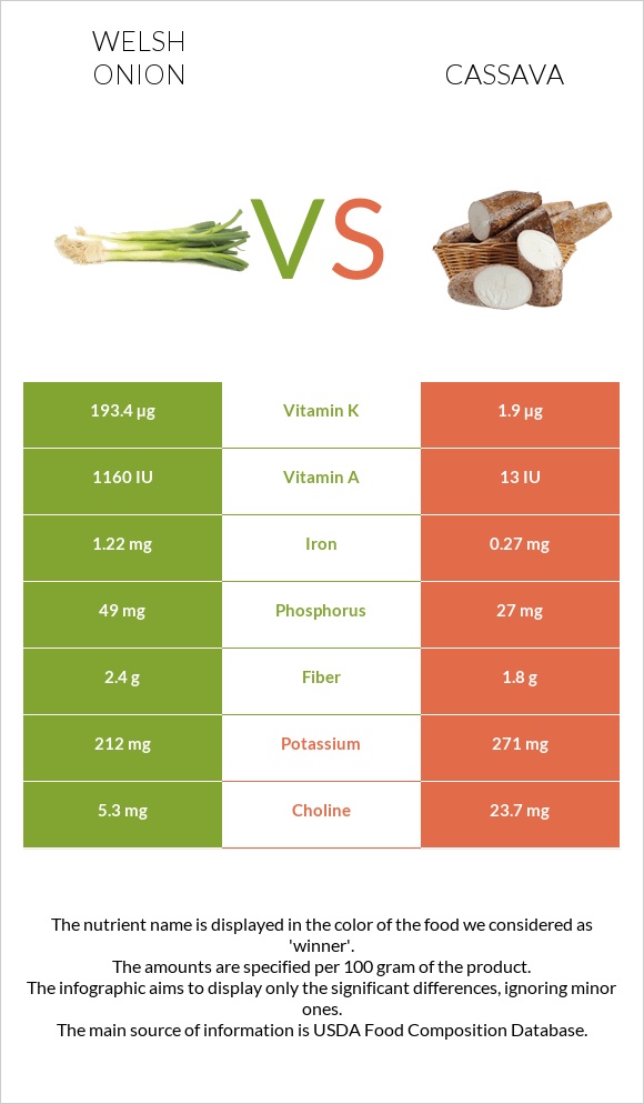 Welsh onion vs Cassava infographic