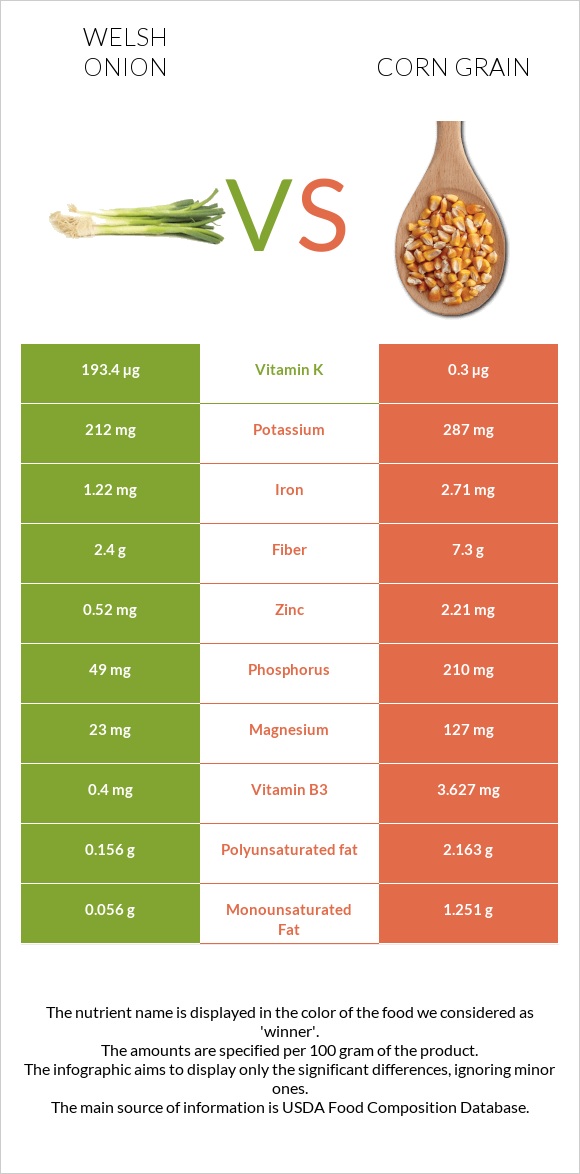 Սոխ բատուն vs Corn grain infographic