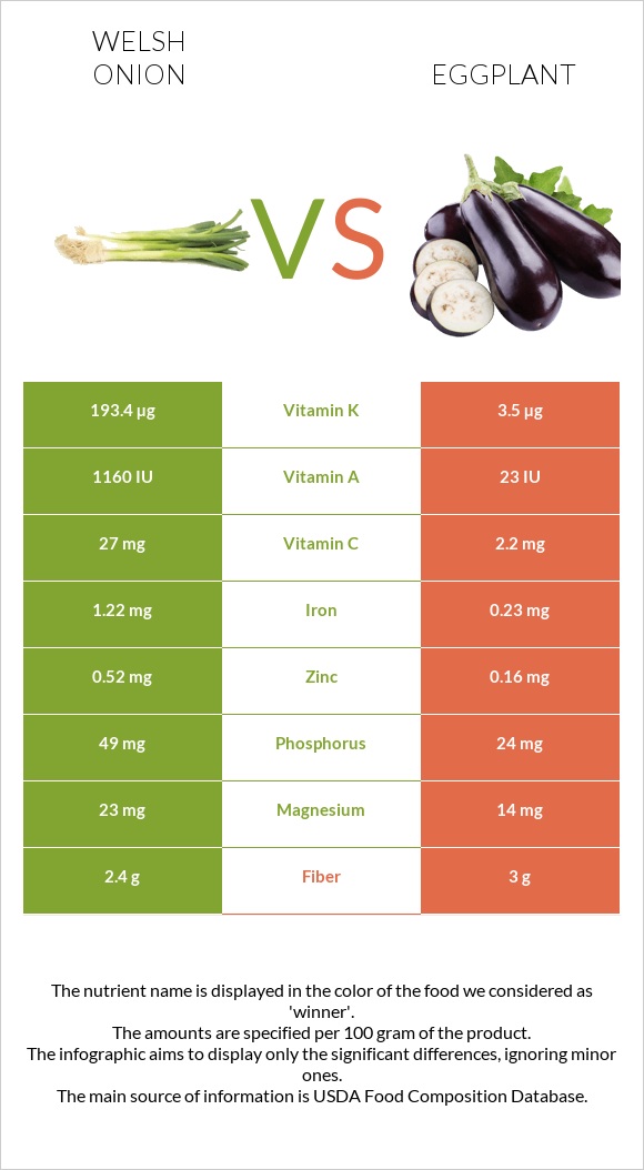 Welsh onion vs Eggplant infographic