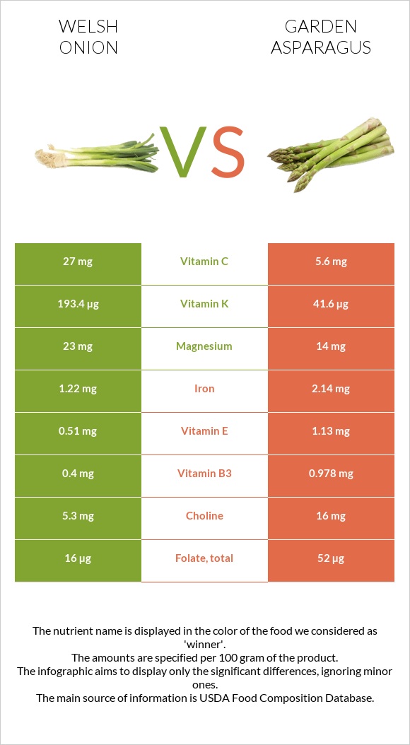 Welsh onion vs Garden asparagus infographic