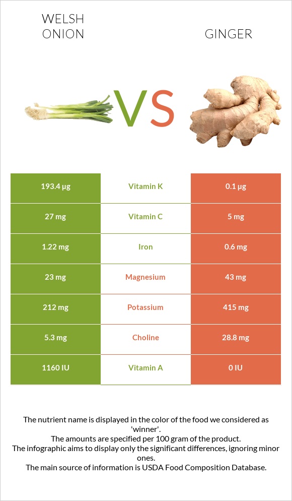 Welsh onion vs Ginger infographic