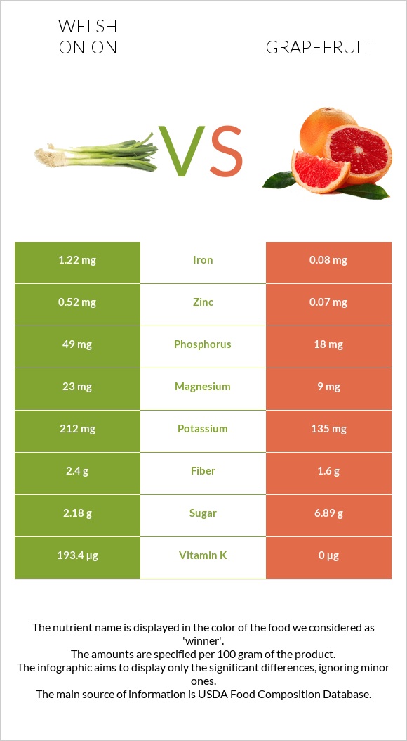 Welsh onion vs Grapefruit infographic