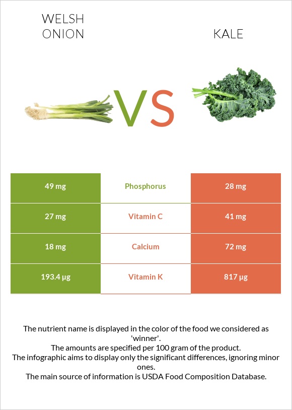 Welsh onion vs Kale infographic