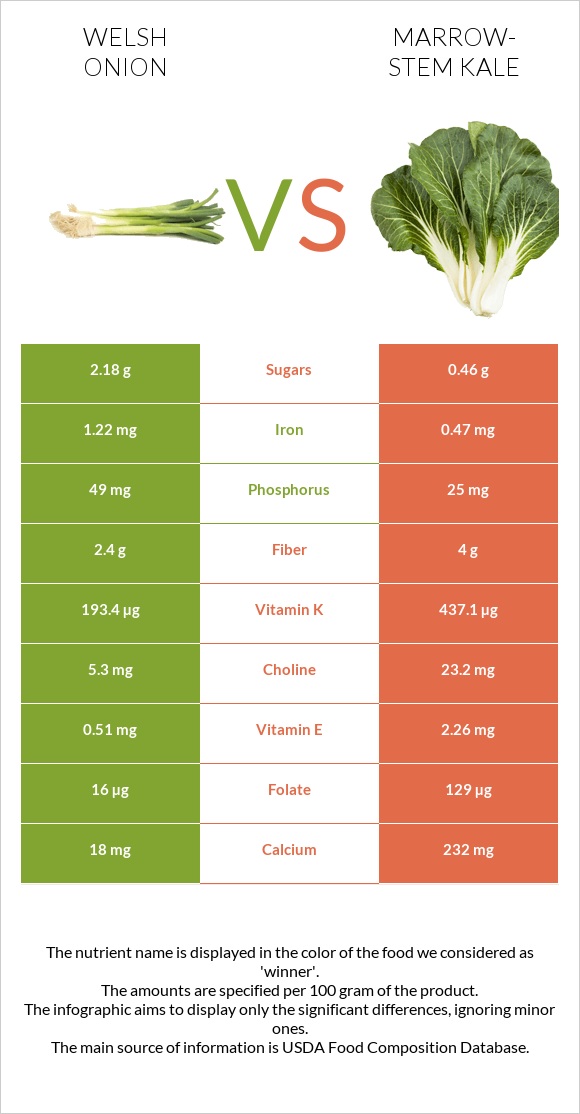 Welsh onion vs Marrow-stem Kale infographic