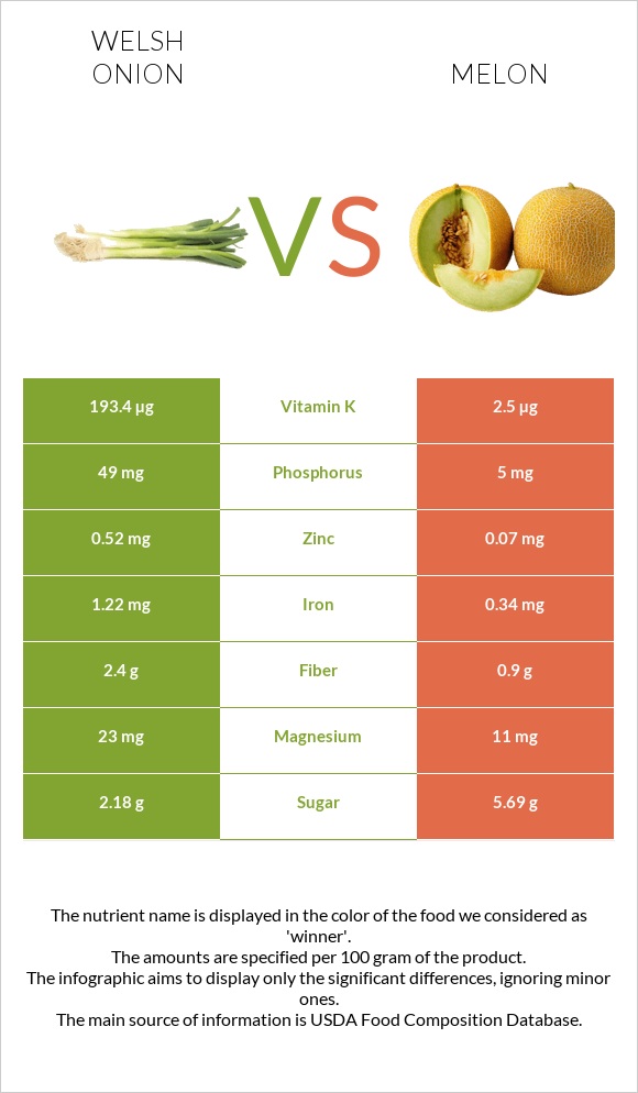 Welsh onion vs Melon infographic