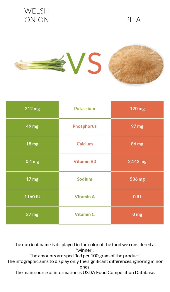 Welsh onion vs Pita infographic