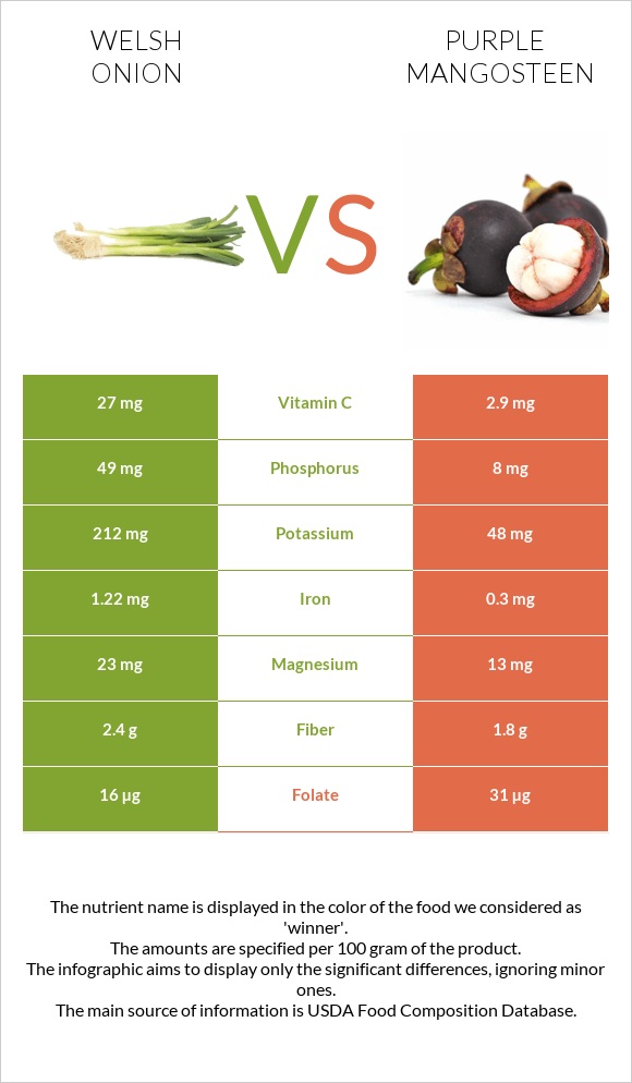 Welsh onion vs Purple mangosteen infographic