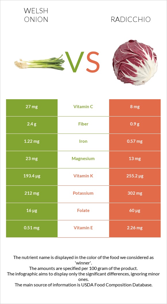 Welsh onion vs Radicchio infographic