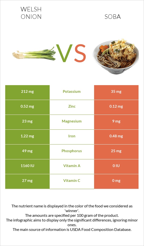 Welsh onion vs Soba infographic