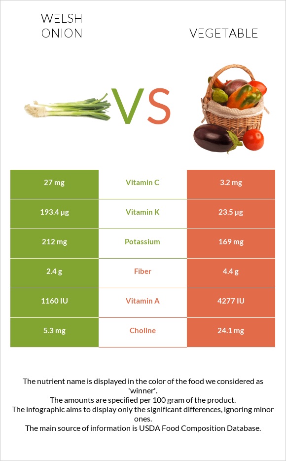 Welsh onion vs Vegetable infographic