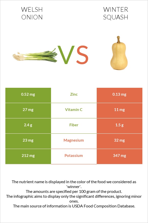 Welsh onion vs Winter squash infographic