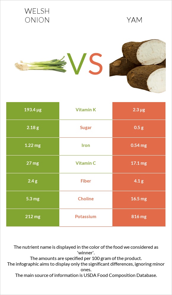 Welsh onion vs Yam infographic
