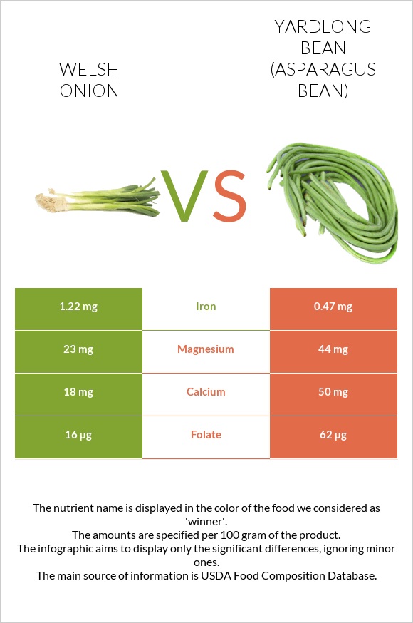 Welsh onion vs Yardlong bean (Asparagus bean) infographic