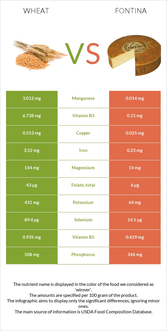 Wheat  vs Fontina infographic