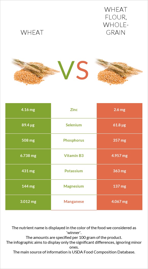 Wheat  vs Wheat flour, whole-grain infographic