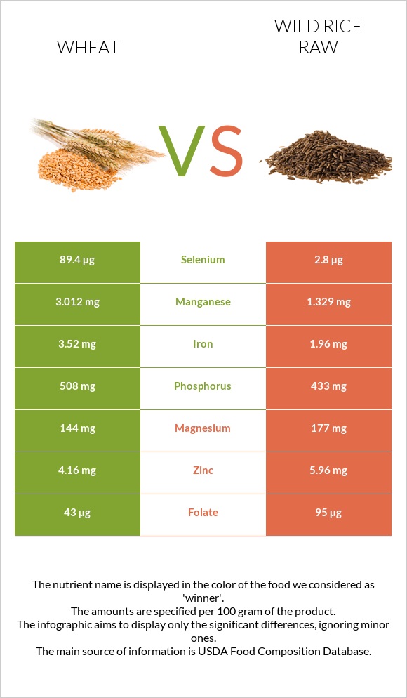 Wheat  vs Wild rice raw infographic