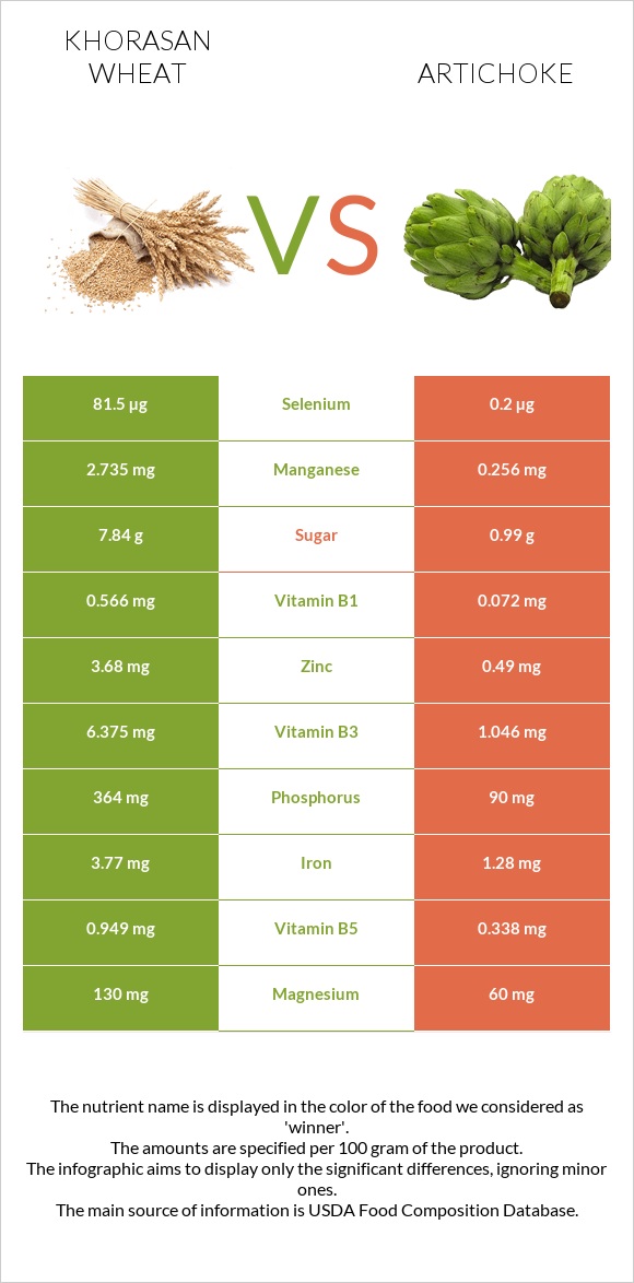 Khorasan wheat vs Artichoke infographic