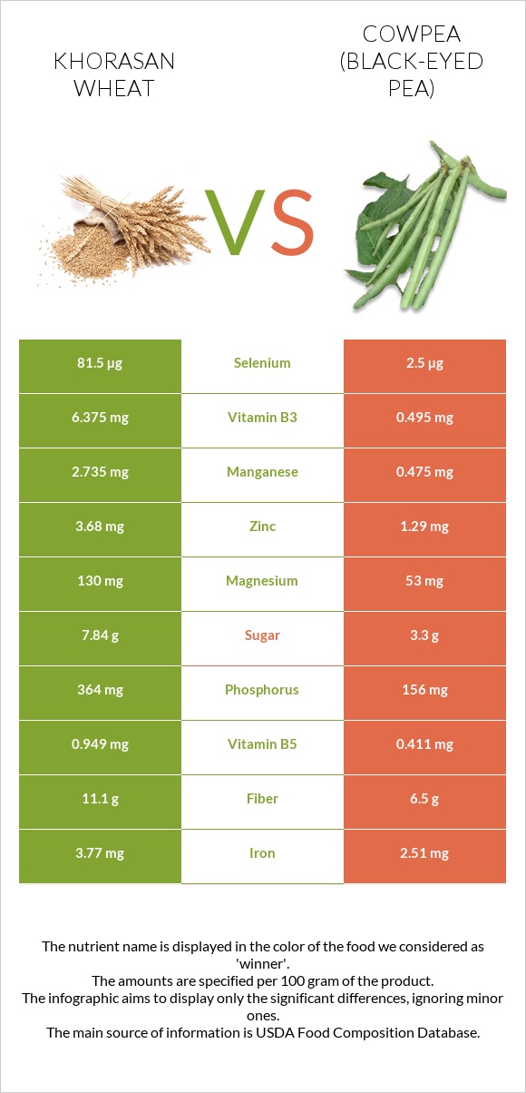 Խորասան ցորենի vs Սև աչքերով ոլոռ infographic