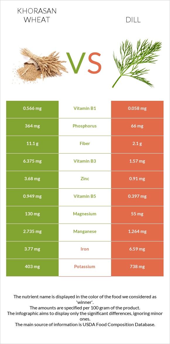 Khorasan wheat vs Dill infographic